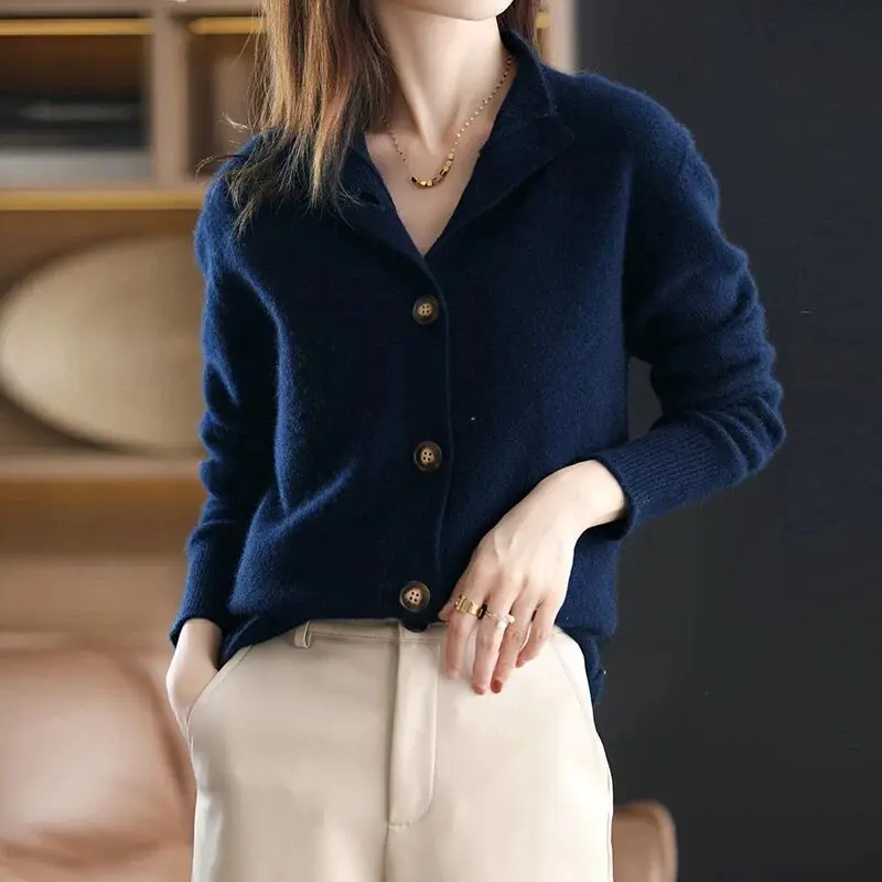 Ceylan Women’s Gold Button Textured Knit Cardigan Sweater - Image 8